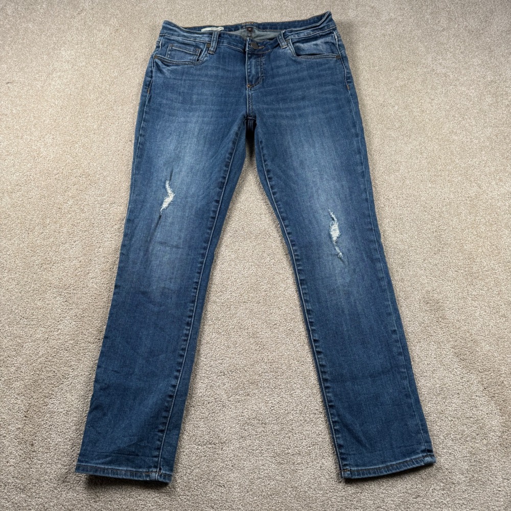 Kut from the Kloth Women 4P Blue Boyfriend Jeans Petite Distressed Denim